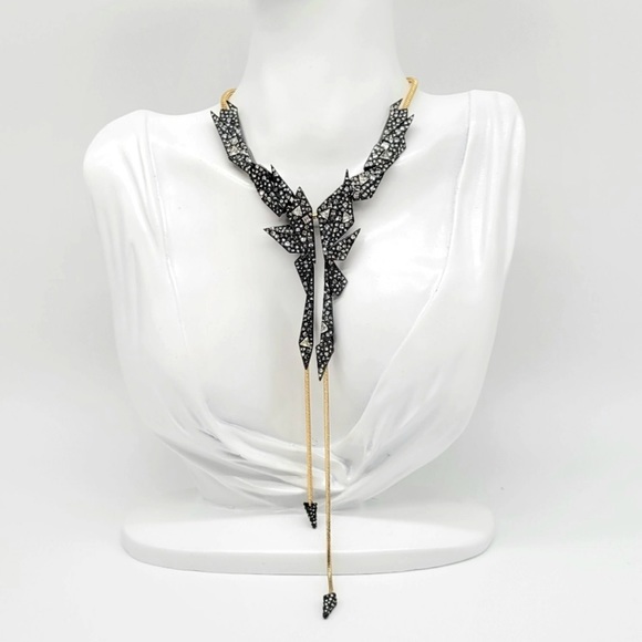 ALEXIS BITTAR Crystal Dark Edgy Shards Snake Chain Gold Gunmetal Lariat Necklace - Picture 2 of 15